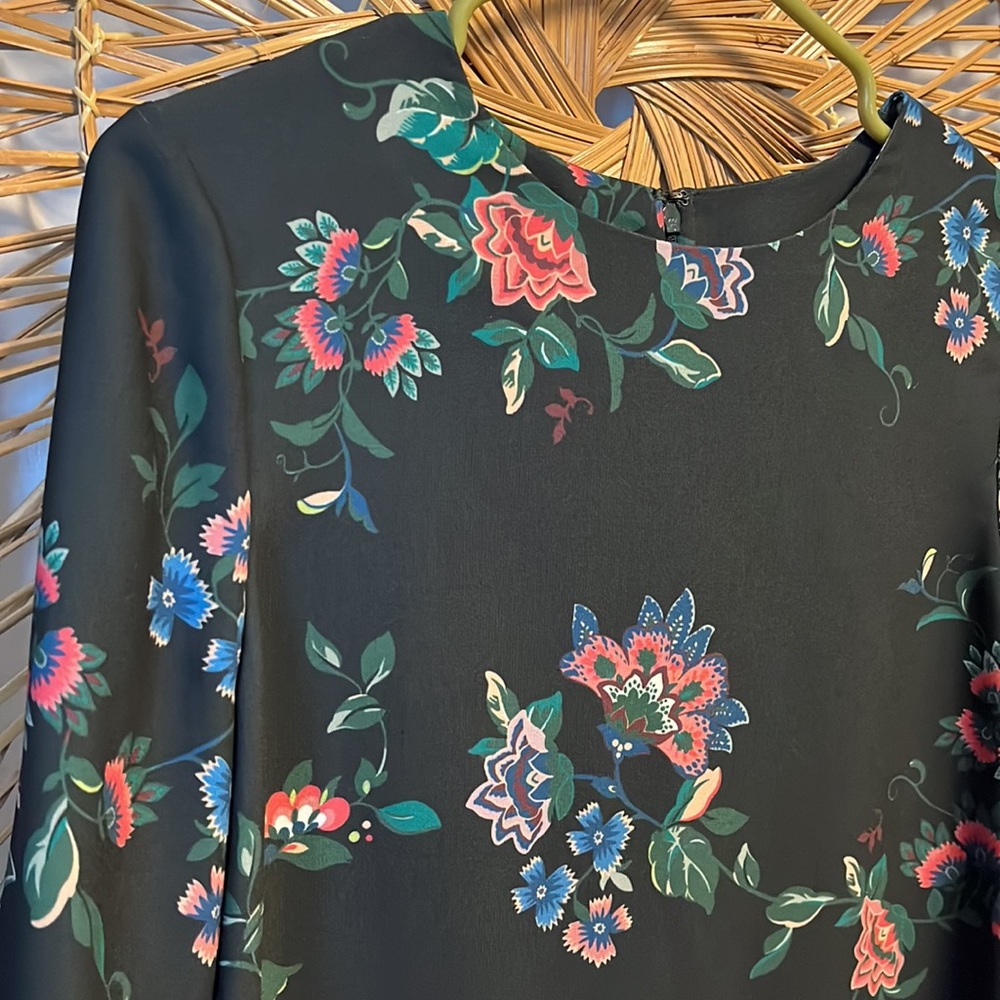 Hobbs London Long Bell Sleeve Sheath Dress - Dark Green Floral - Size 6